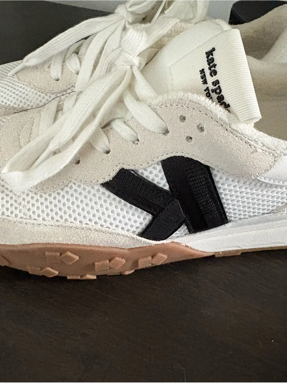 kate spade White and Black Mesh & Leather Sneakers with Gum Sole